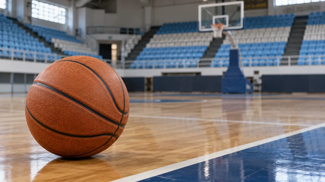 Ilustración de una pelota de básquet sobre el parquet